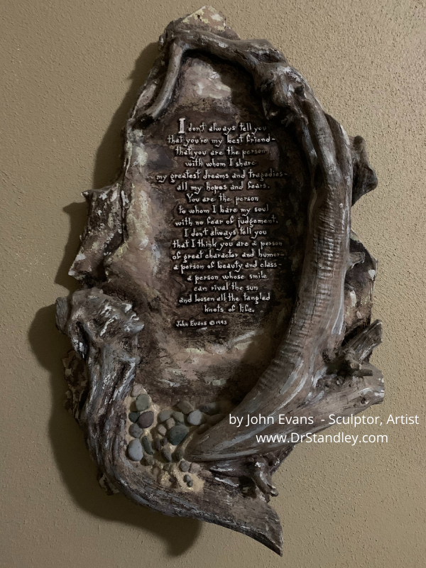 John Evans Sculptor Artist Wood and Rock with Poem on DrStandley.com