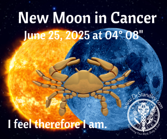 New Moon in Cancer at 04 degrees 08 minutes on June 25, 2025 on DrStandley.com